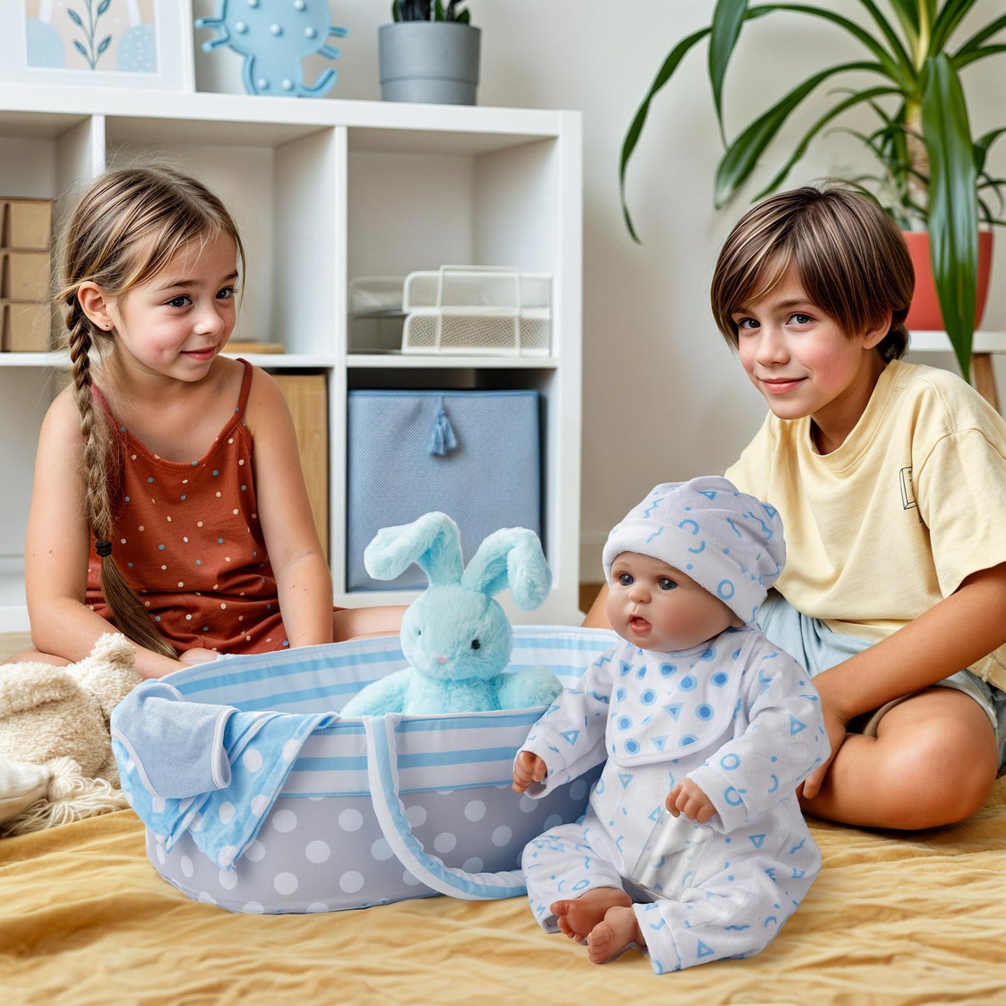 BABESIDE 8-Piece Reborn Doll Accessories Set with Bassinet for 17–22 Inch Dolls