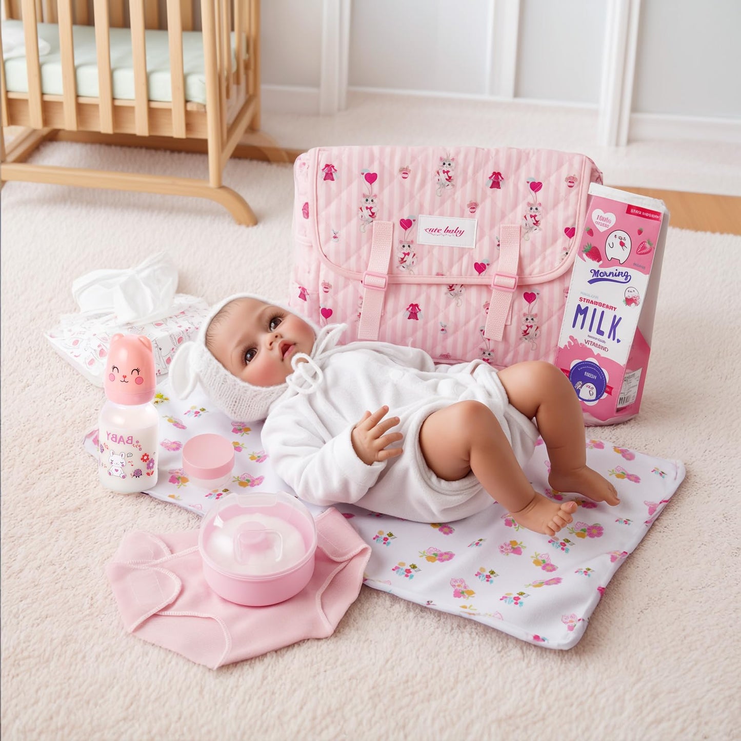 BABESIDE 9 Pcs Reborn Doll Accessories Set for 17-22 Inch Dolls — Feeding & Care Kit