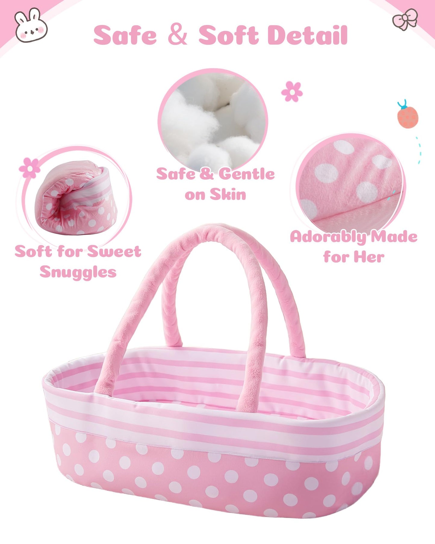 BABESIDE 8 Pcs Baby Doll Accessories Set for 17-22 Inch Dolls | Bassinet & Outfit Kit