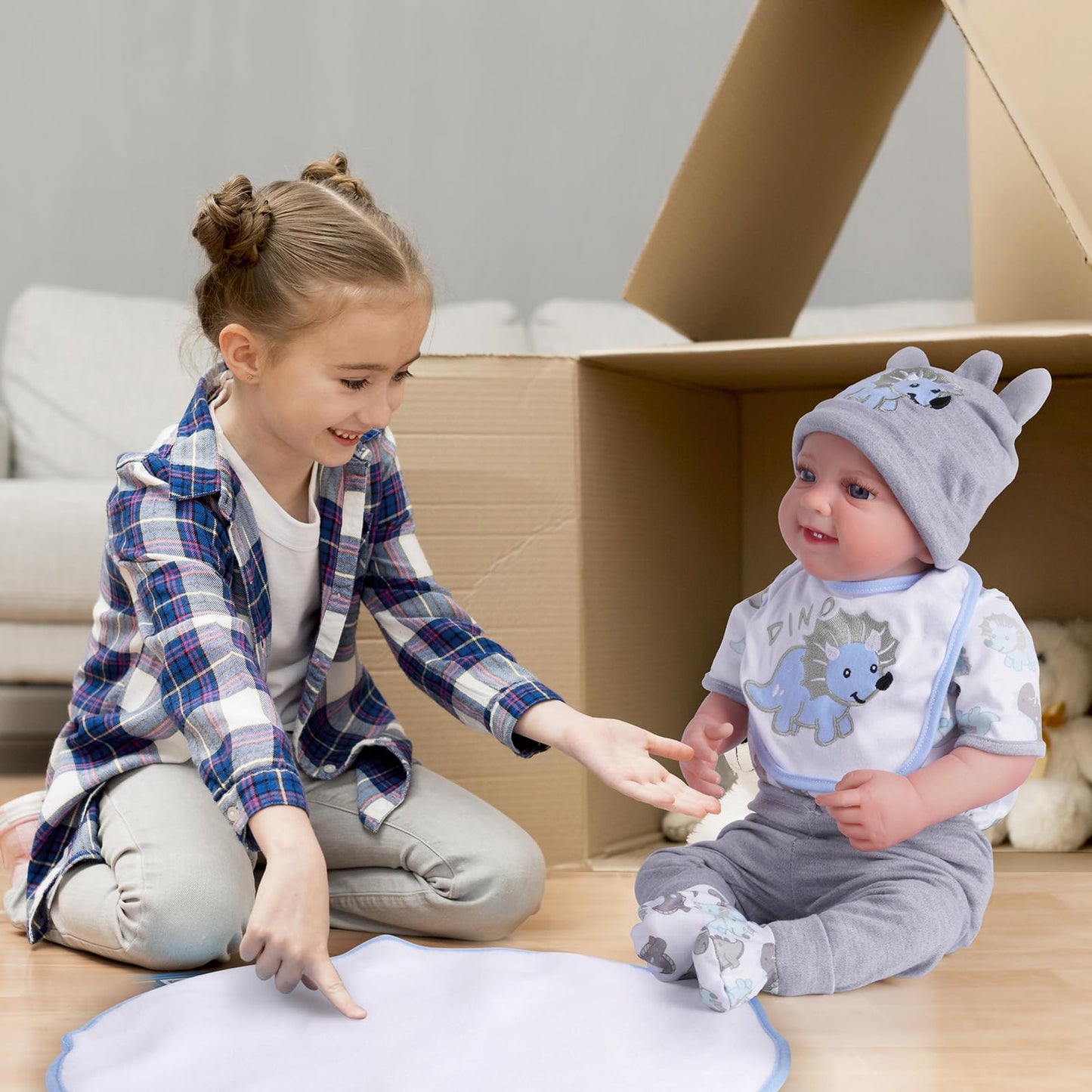 BABESIDE 6 Pcs Reborn Doll Clothes Set for 17-22 Inch Dolls – Dinosaurs Pattern with Hat, Bib & Socks