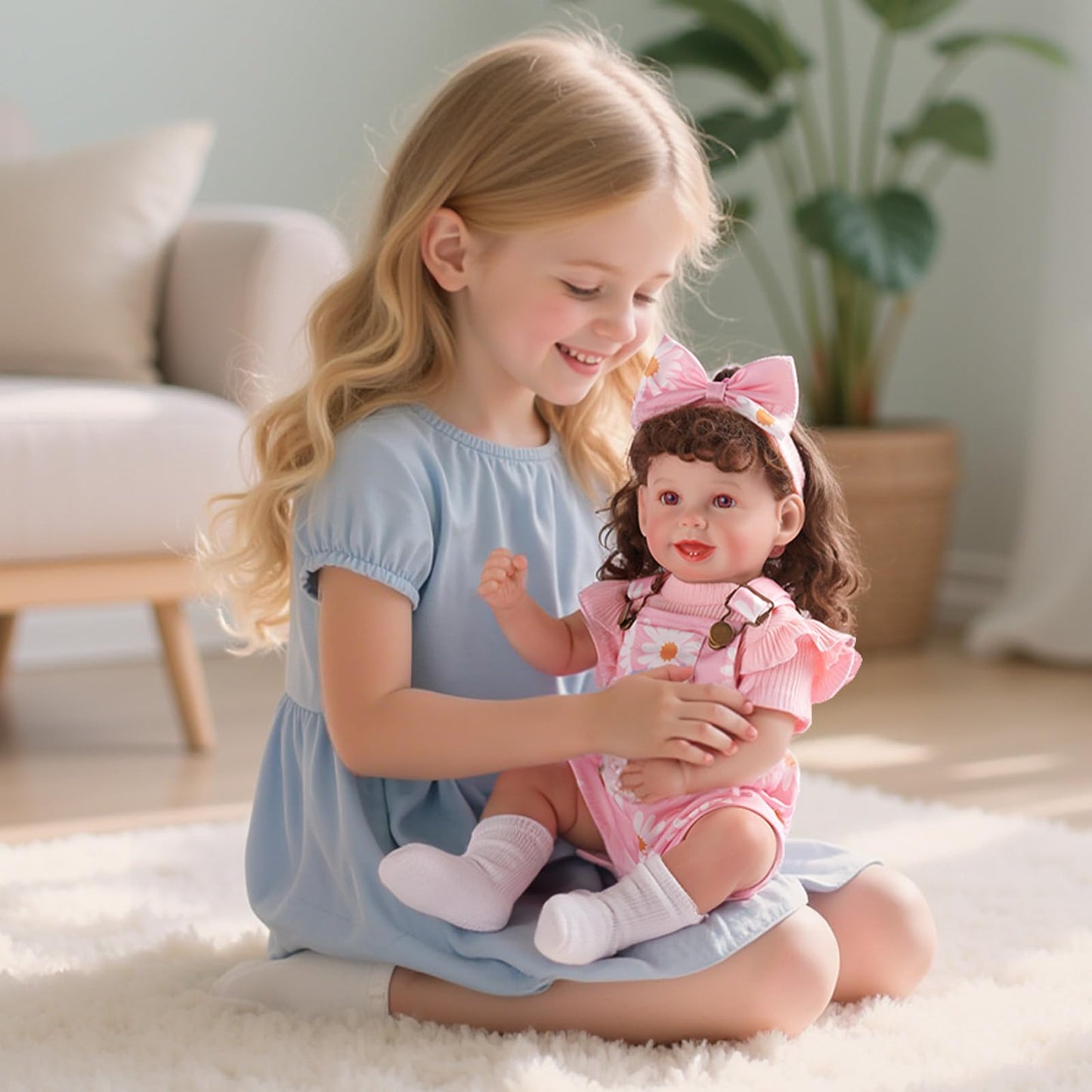 BABESIDE 4 Pcs Reborn Baby Doll Clothes Set for 17–22 Inch Dolls | Pink Floral Overalls & Accessories