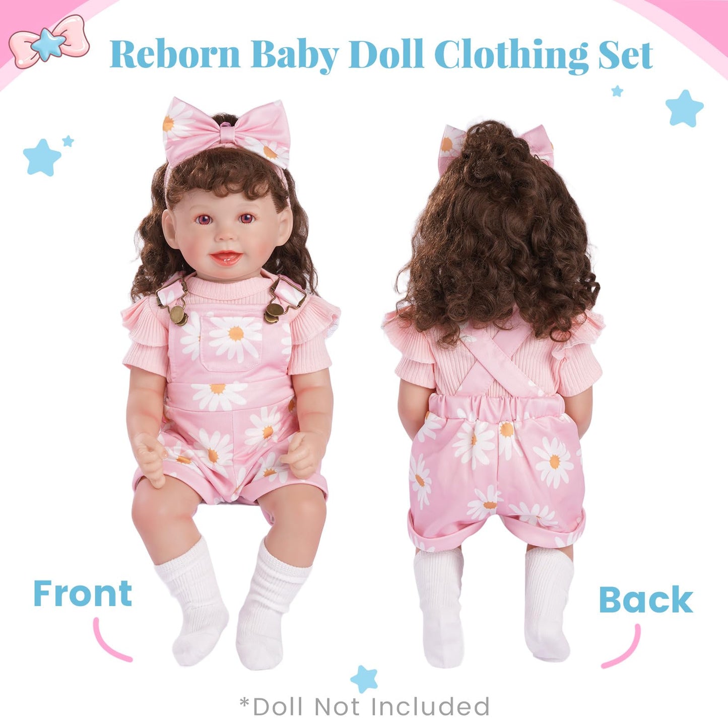 BABESIDE 4 Pcs Reborn Baby Doll Clothes Set for 17–22 Inch Dolls | Pink Floral Overalls & Accessories