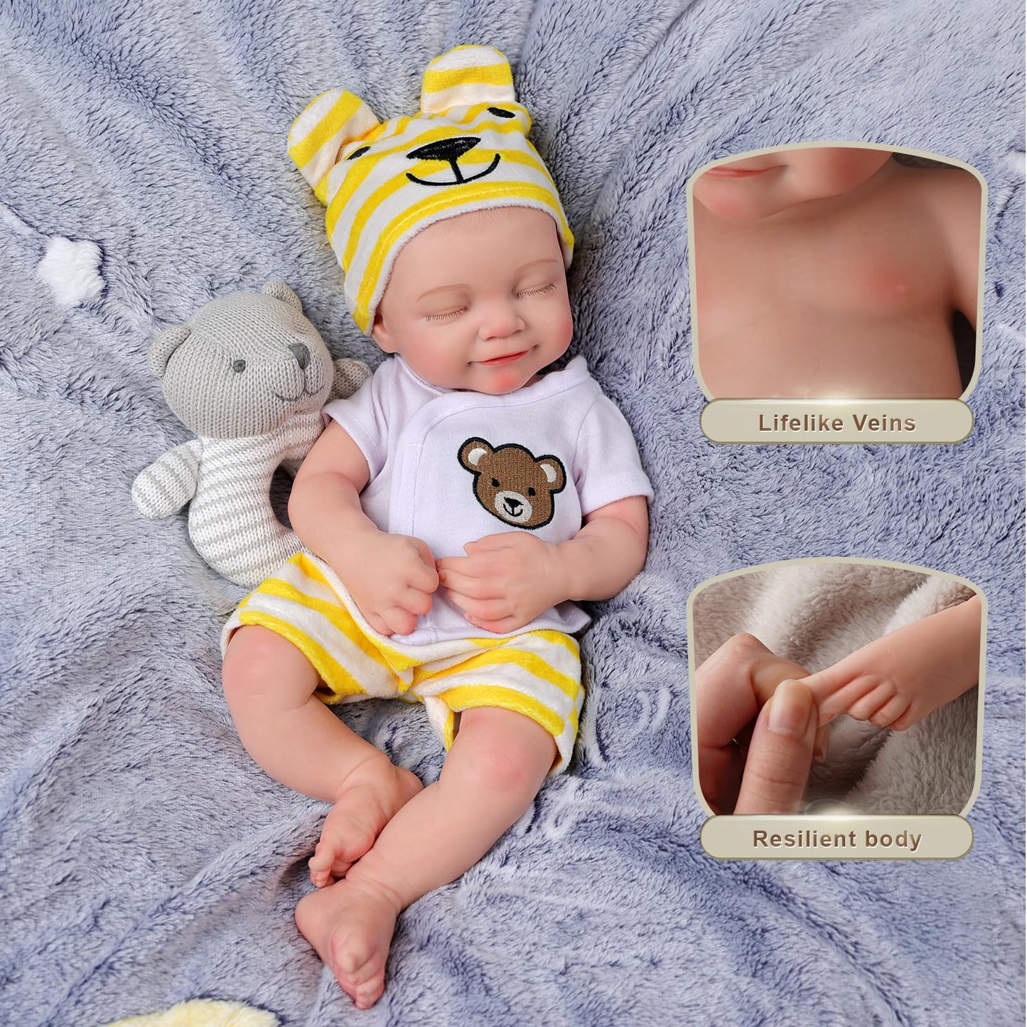 BABESIDE Lifelike Reborn Doll 16'' – Platinum Silicone, Realistic Newborn Girl