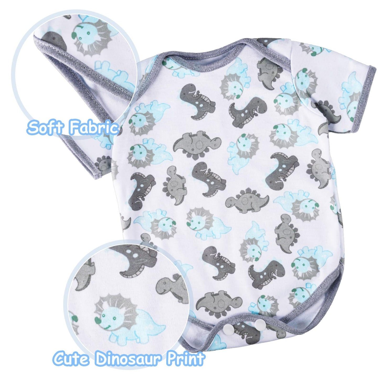 BABESIDE 6 Pcs Reborn Doll Clothes Set for 17-22 Inch Dolls – Dinosaurs Pattern with Hat, Bib & Socks