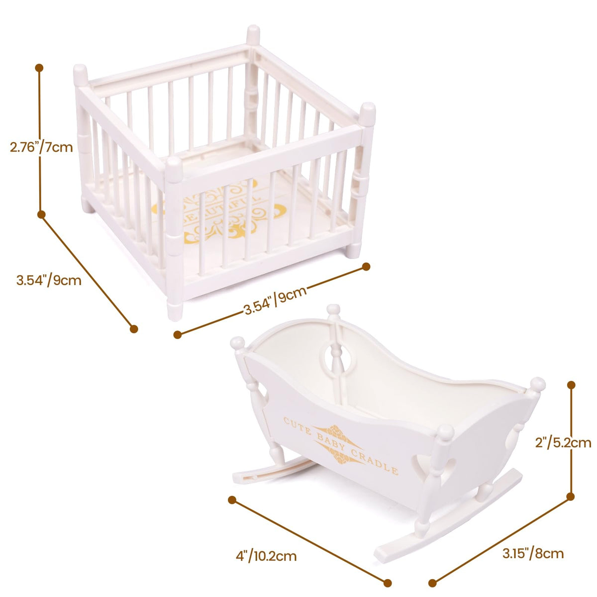 BABESIDE 3-Inch Baby Doll Playpen & Crib – Miniature Nursery Set for Dollhouse