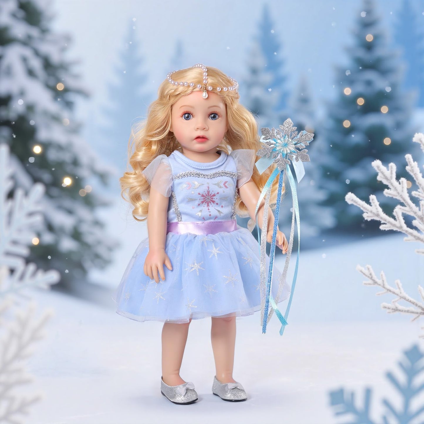 BABESIDE American 16-Inch Ice & Snow Magic Doll – Princess Dress, Wand & Accessory Kit