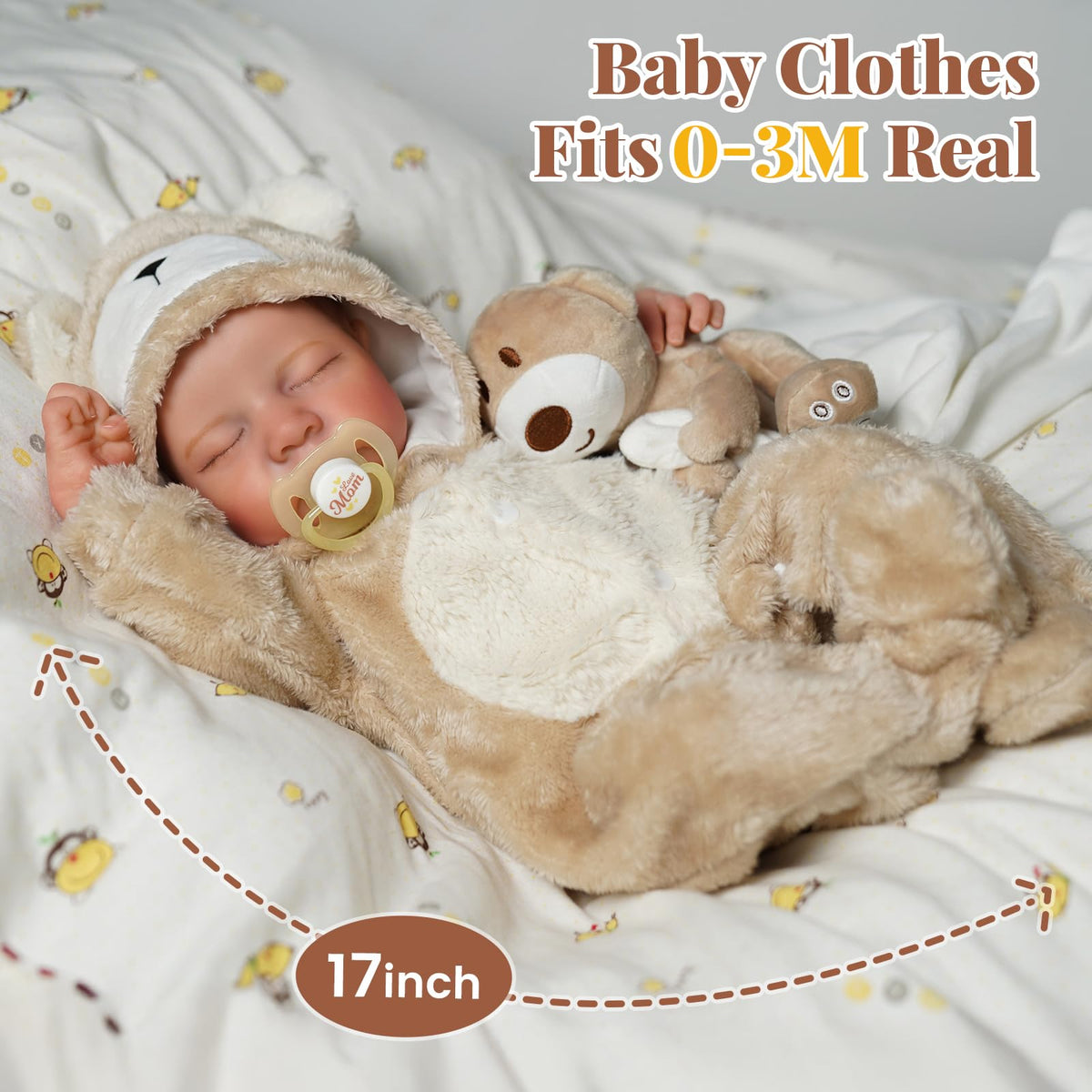 BABESIDE Lifelike Reborn Baby Boy Doll - 17-Inch Soft Body Realistic Newborn Vinyl