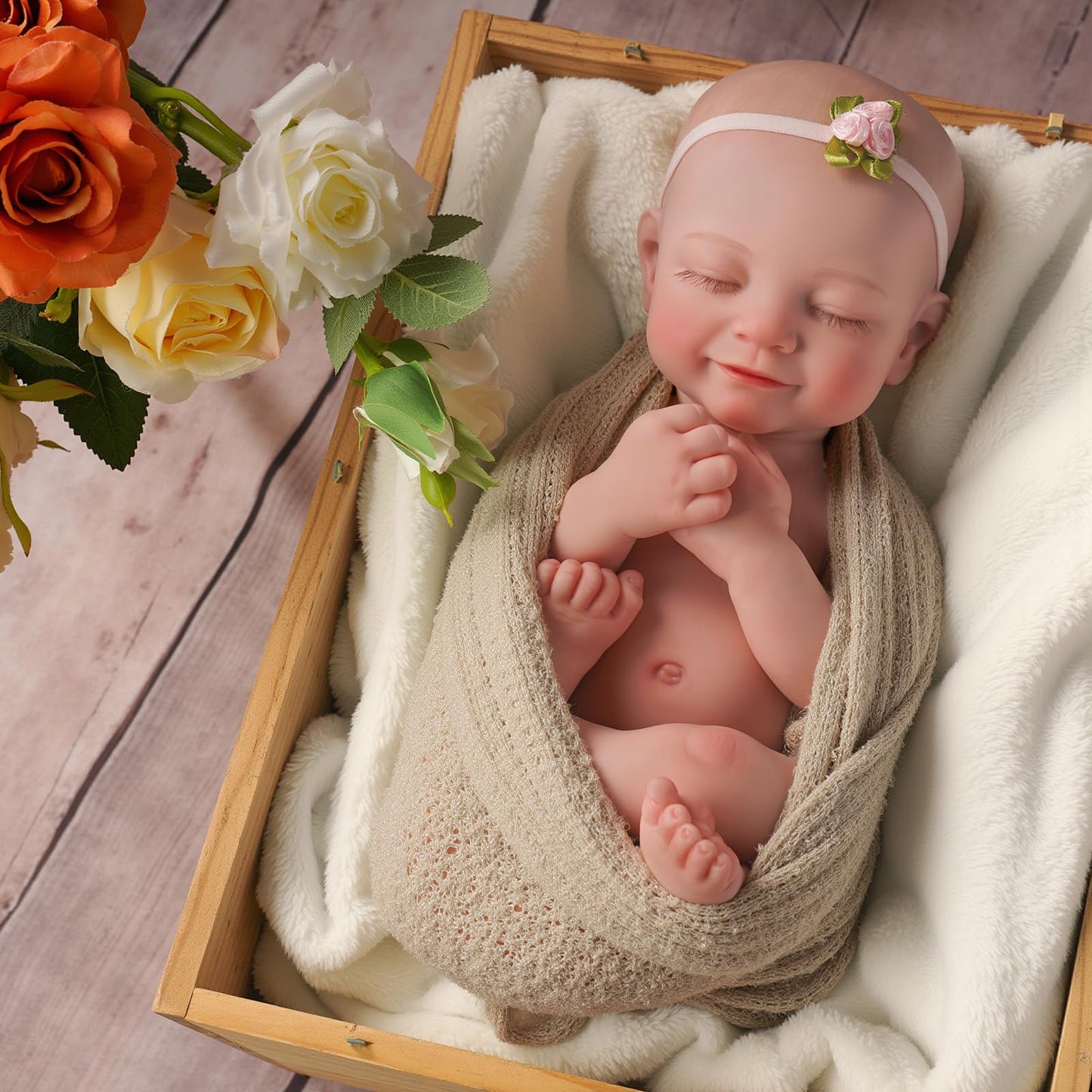BABESIDE Lifelike Reborn Doll 16'' – Platinum Silicone, Realistic Newborn Girl