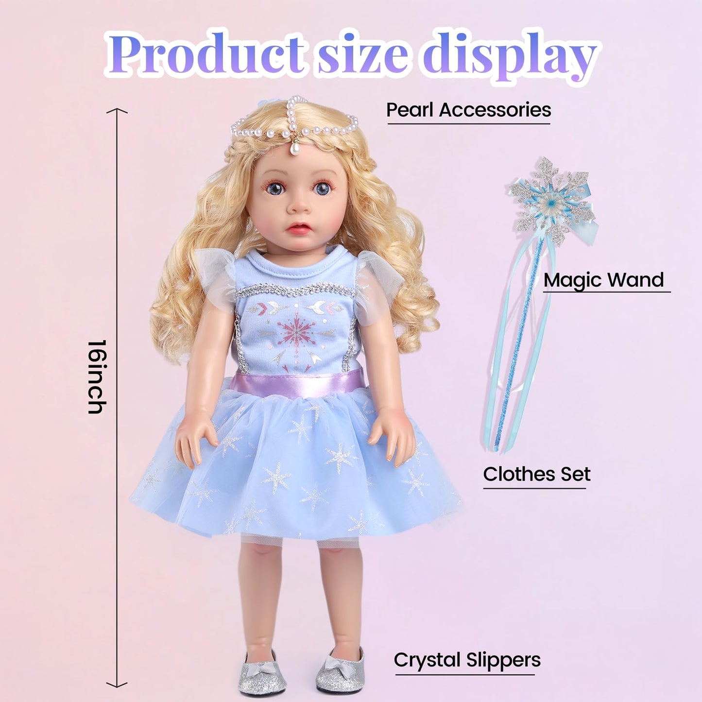 BABESIDE American 16-Inch Ice & Snow Magic Doll – Princess Dress, Wand & Accessory Kit