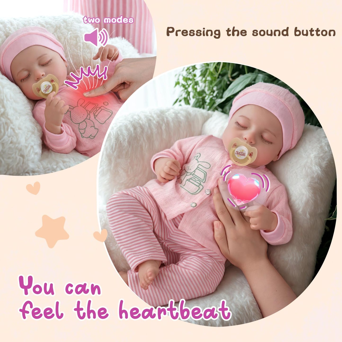 BABESIDE Realistic 20-Inch Loulou Baby Doll with Heartbeat and Crying Babbling Voice