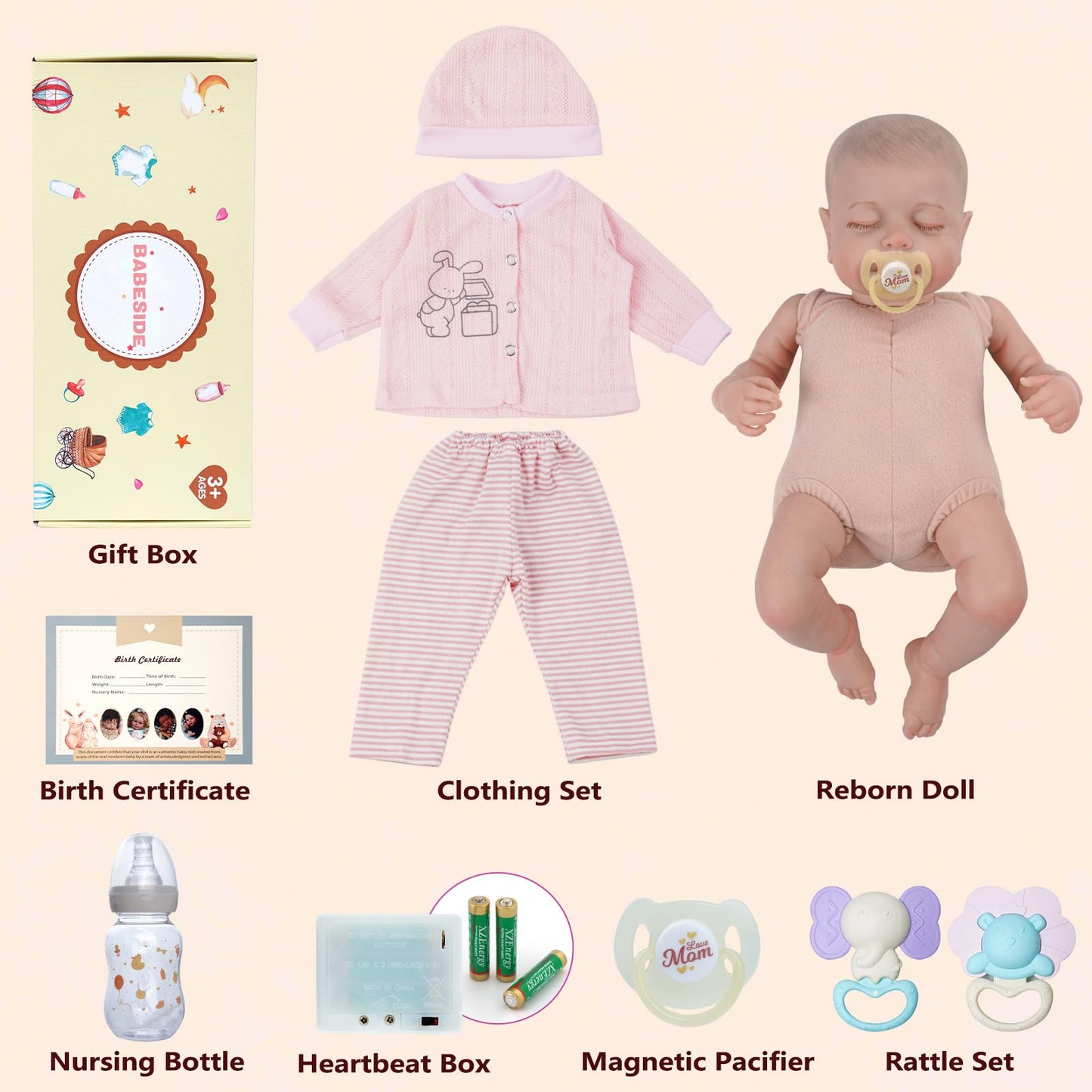 BABESIDE Realistic 20-Inch Loulou Baby Doll with Heartbeat and Crying Babbling Voice