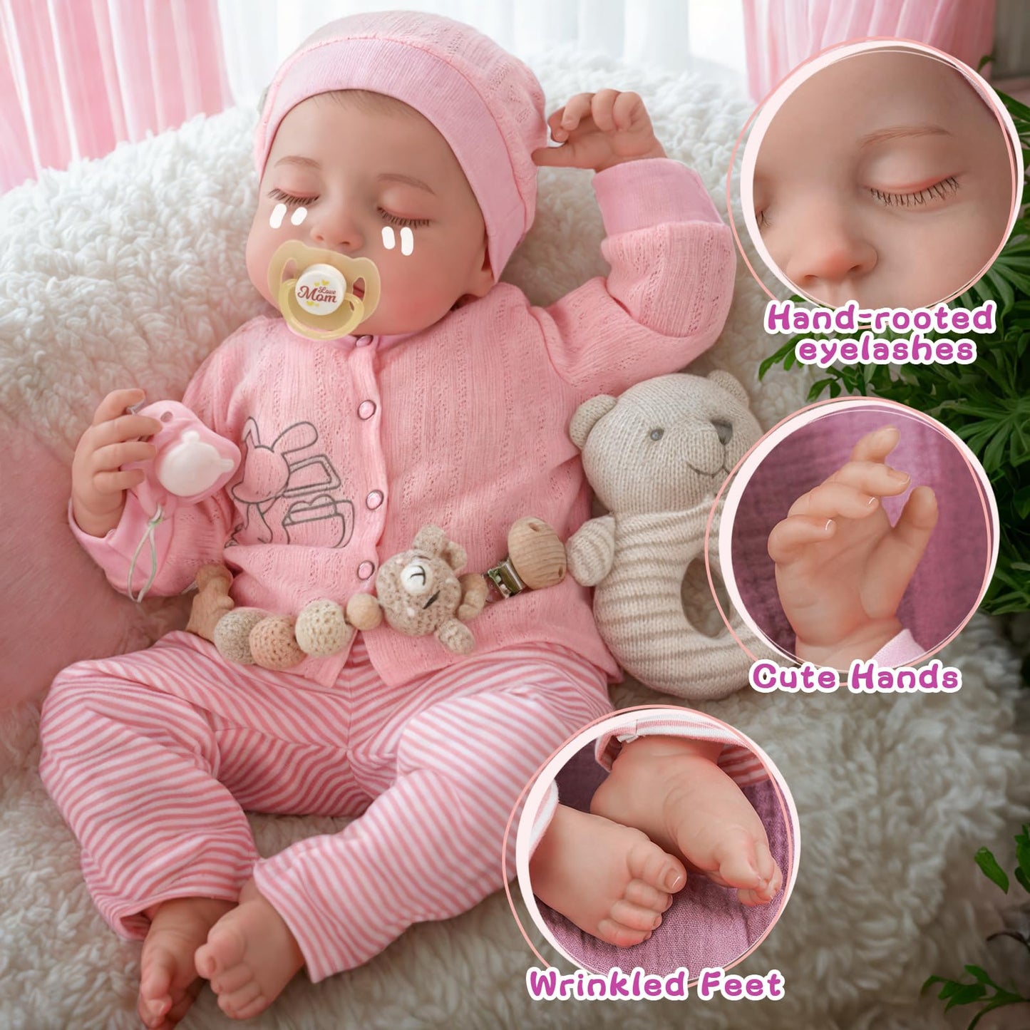 BABESIDE Realistic 20-Inch Loulou Baby Doll with Heartbeat and Crying Babbling Voice