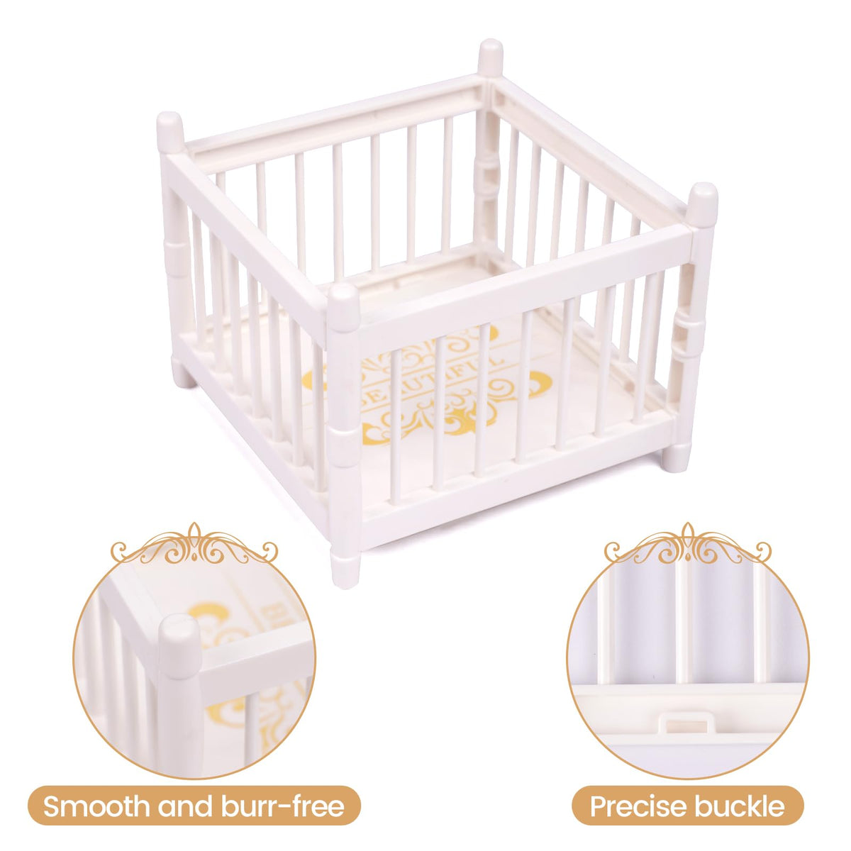 BABESIDE 3-Inch Baby Doll Playpen & Crib – Miniature Nursery Set for Dollhouse