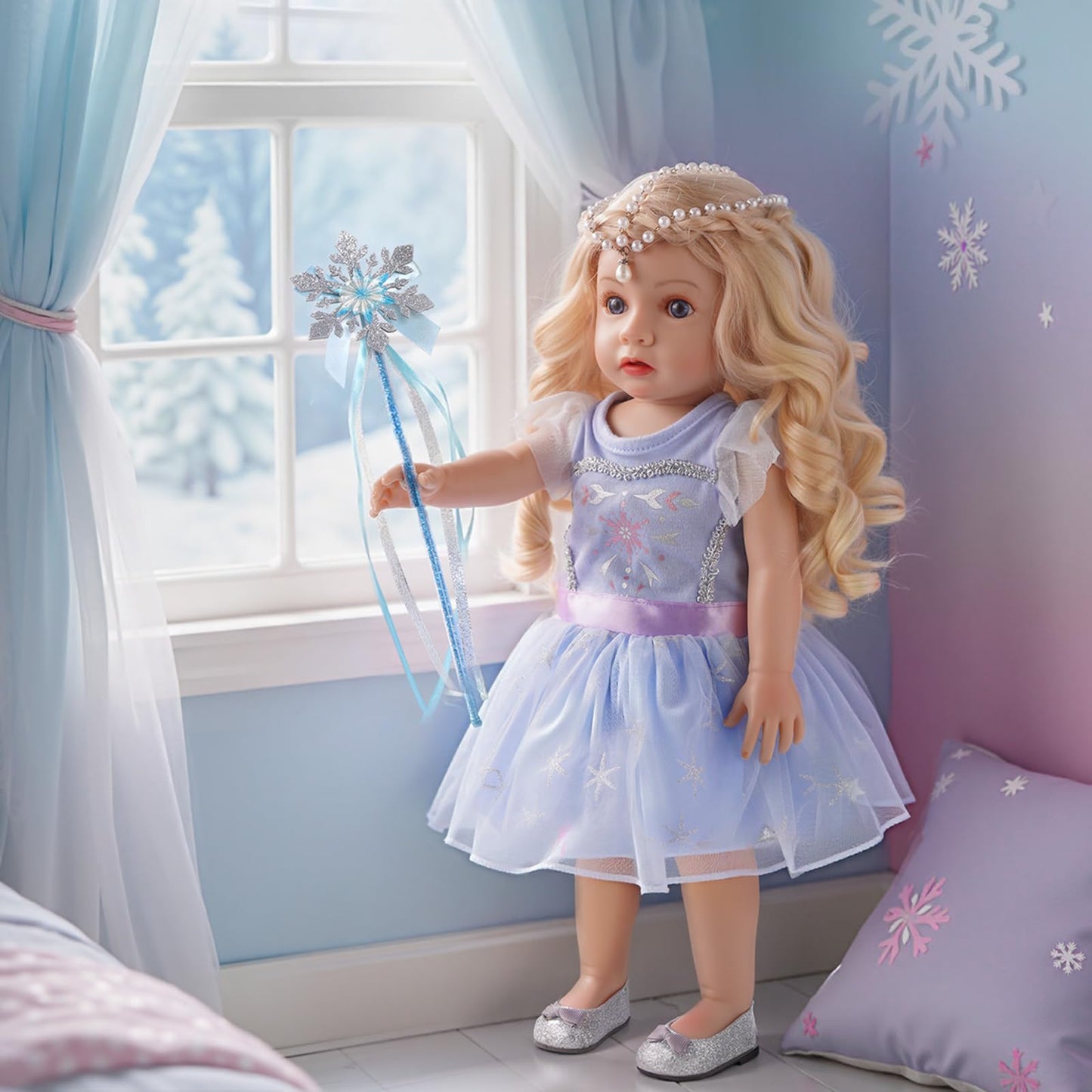 BABESIDE American 16-Inch Ice & Snow Magic Doll – Princess Dress, Wand & Accessory Kit