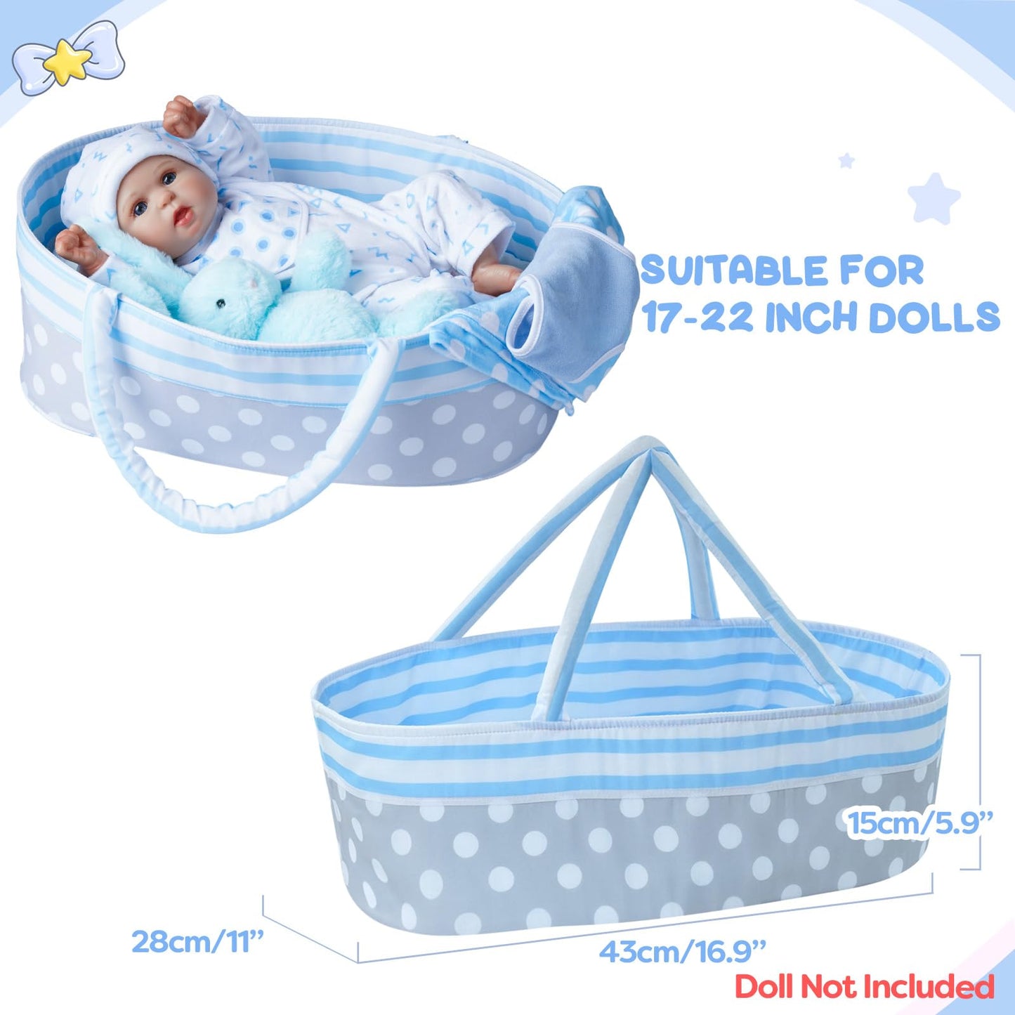 BABESIDE 8-Piece Reborn Doll Accessories Set with Bassinet for 17–22 Inch Dolls