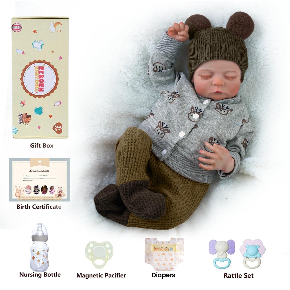 BABESIDE Lifelike Reborn Baby Doll Boy, 17-Inch Poseable Full Vinyl – Realistic Newborn with Gift Set