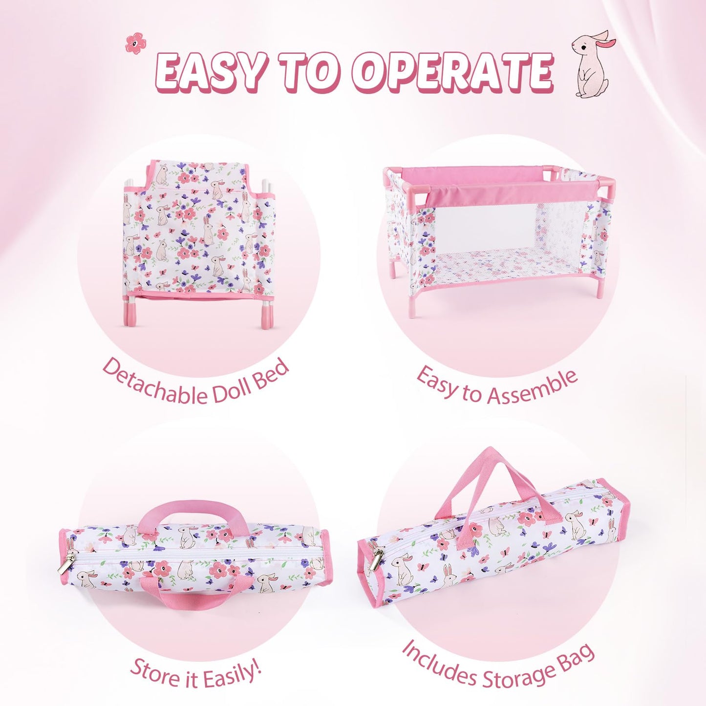 BABESIDE Reborn Baby Doll Crib – Foldable 18–20 Inch Doll Bed with Storage Bag
