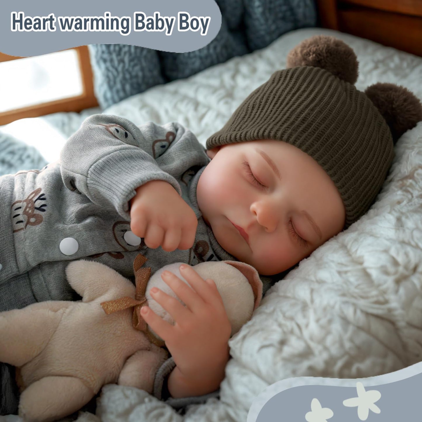 BABESIDE Lifelike Reborn Baby Doll Boy, 17-Inch Poseable Full Vinyl – Realistic Newborn with Gift Set