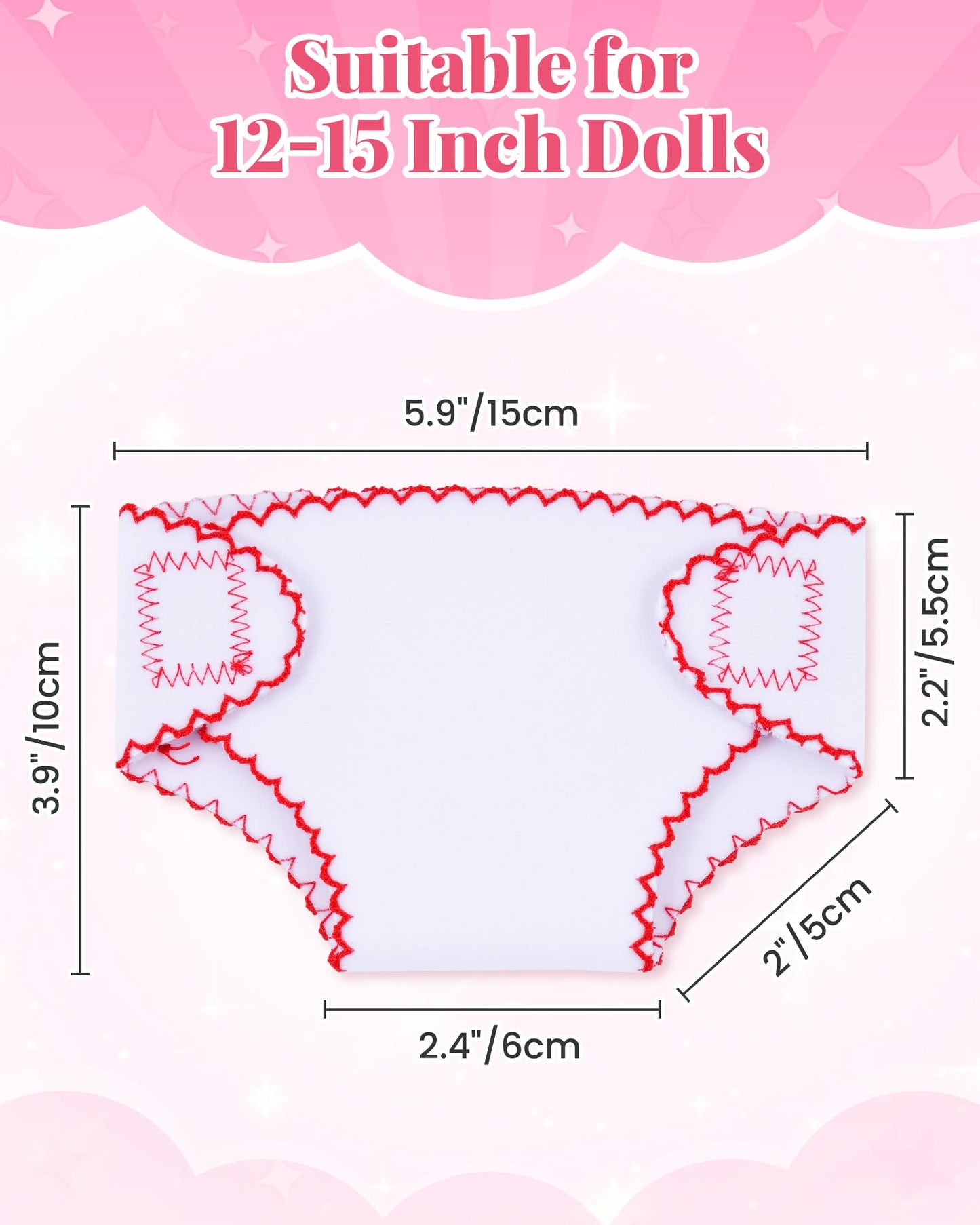 BABESIDE 6 Pcs Patterned Doll Diapers for 12-15 Inch Dolls | Reusable & Washable