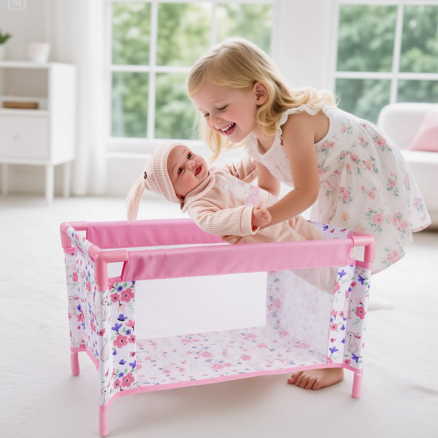 BABESIDE Reborn Baby Doll Crib – Foldable 18–20 Inch Doll Bed with Storage Bag