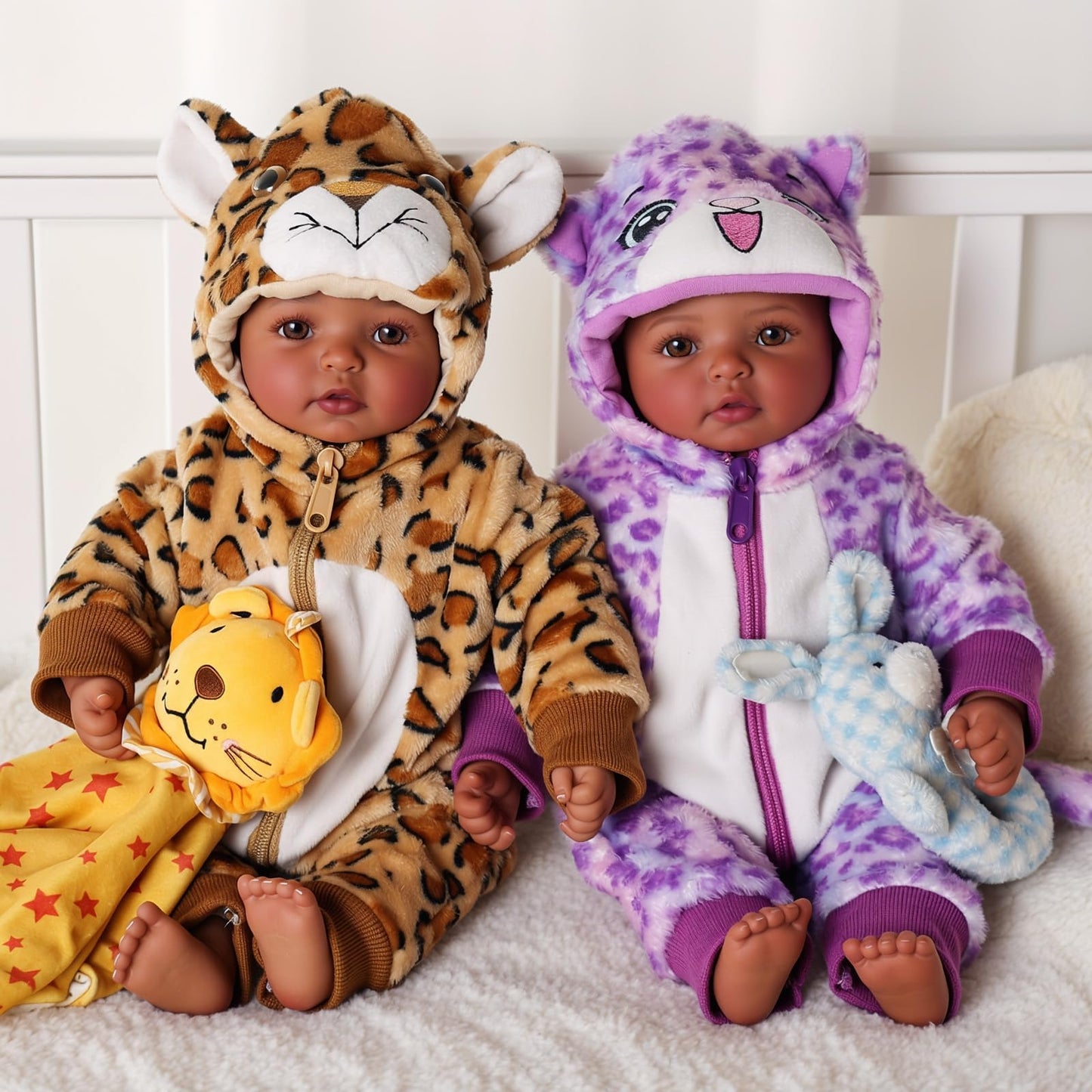 BABESIDE Twin Baby Dolls (17-inch) – Realistic Soft Cloth Body with Brown Eyes for 3+ Years