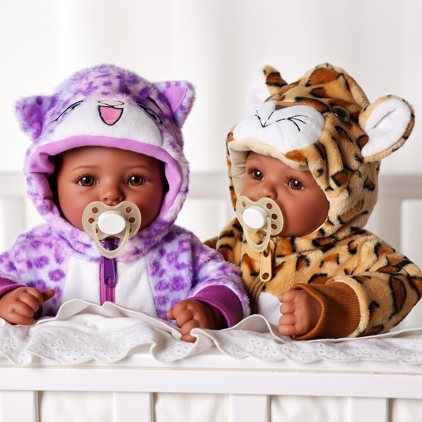 BABESIDE Twin Baby Dolls (17-inch) – Realistic Soft Cloth Body with Brown Eyes for 3+ Years