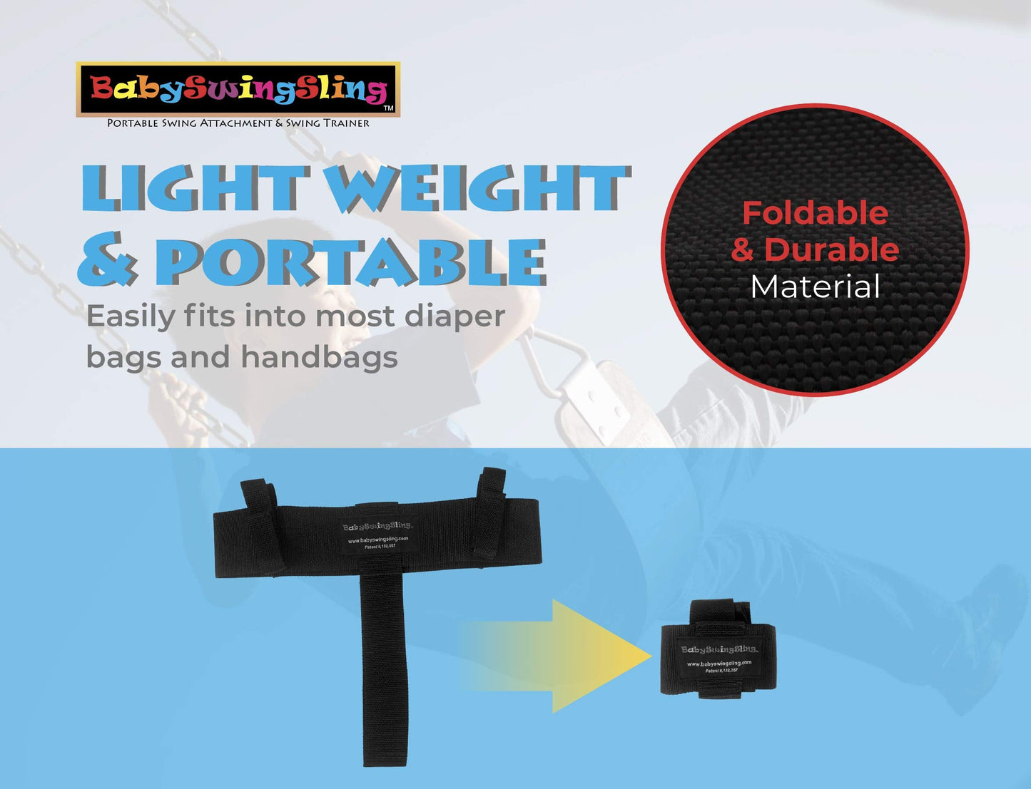BabySwingSling – Portable Park Swing Attachment for Infants and Toddlers (Up to 50 lbs) – Easy Swing Training