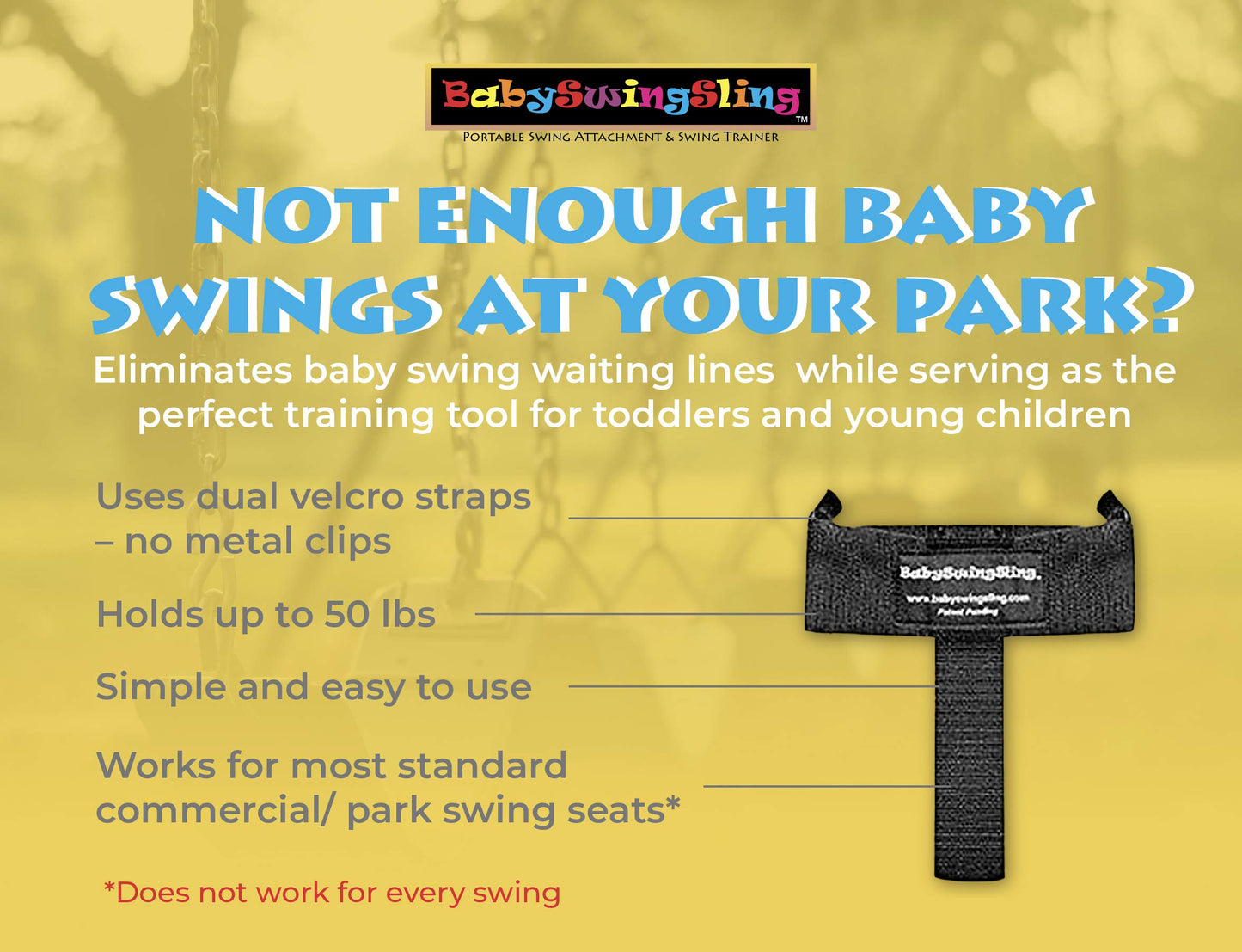 BabySwingSling – Portable Park Swing Attachment for Infants and Toddlers (Up to 50 lbs) – Easy Swing Training