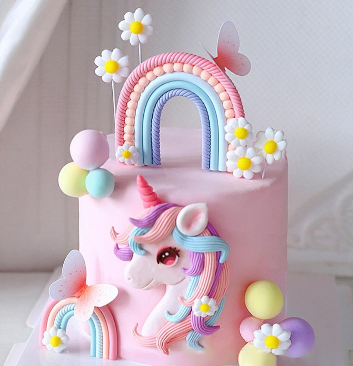 BACH AND BOOZY Pony Unicorn Cake Decoration - Rainbow Topper for Birthday Cakes