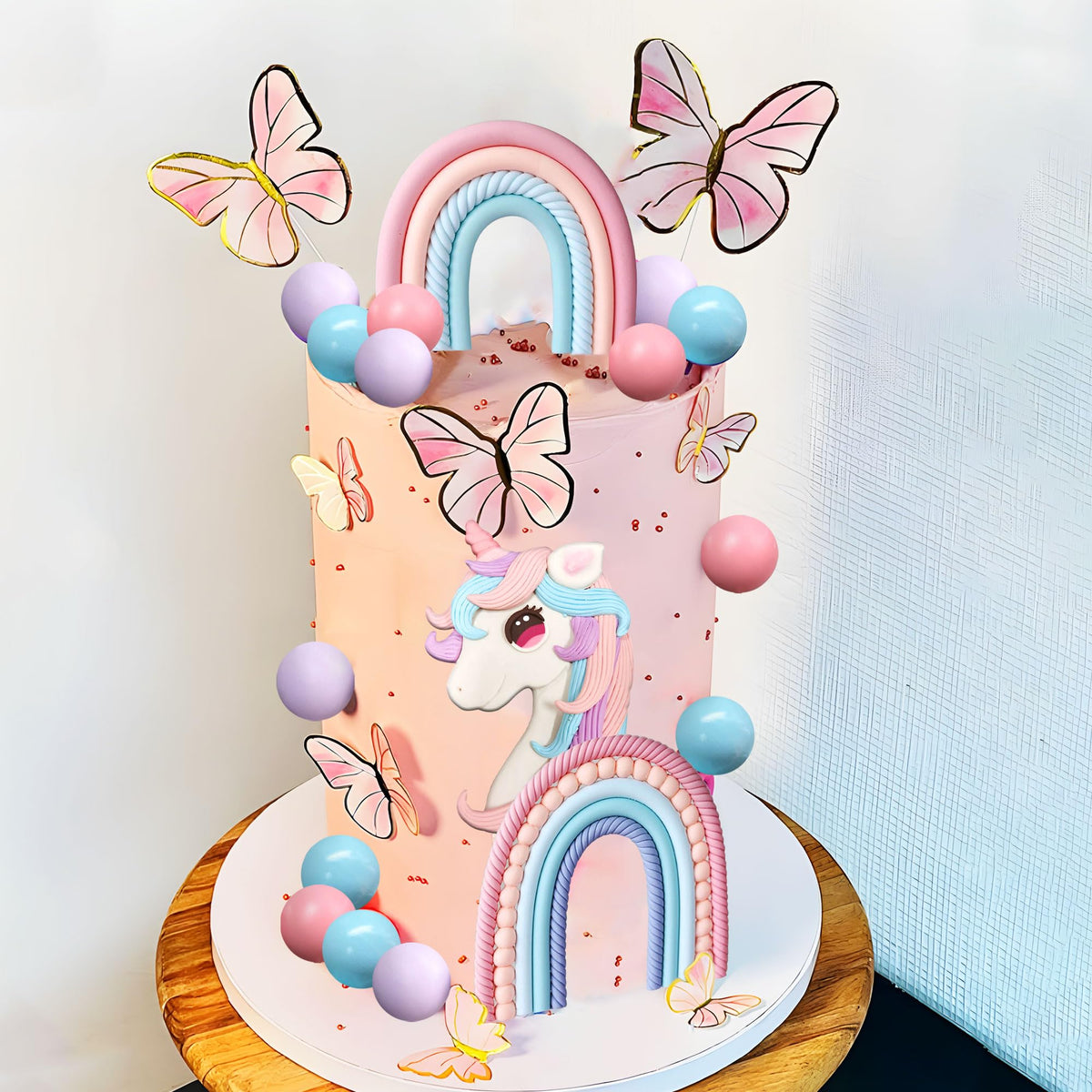 BACH AND BOOZY Pony Unicorn Cake Decoration - Rainbow Topper for Birthday Cakes