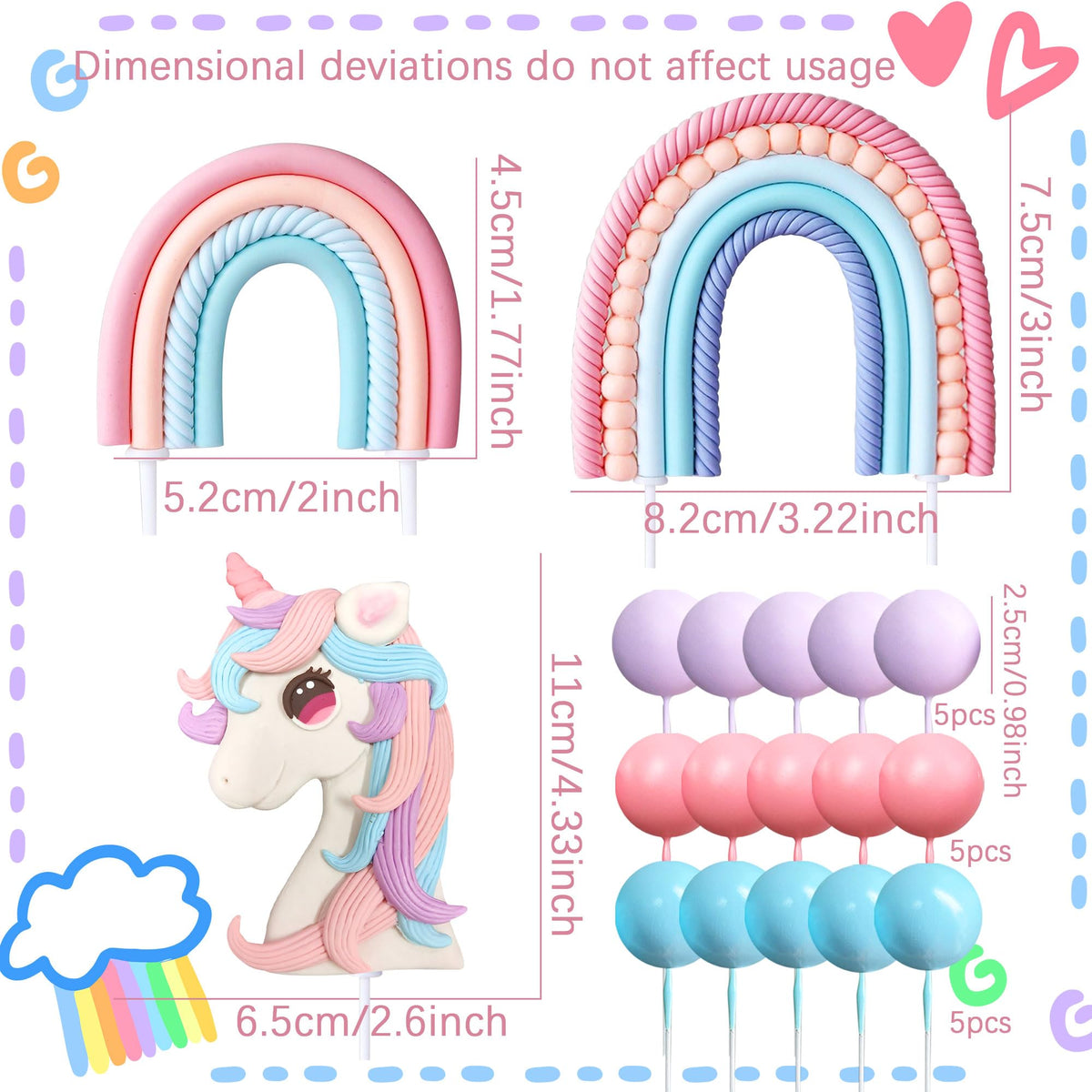 BACH AND BOOZY Pony Unicorn Cake Decoration - Rainbow Topper for Birthday Cakes