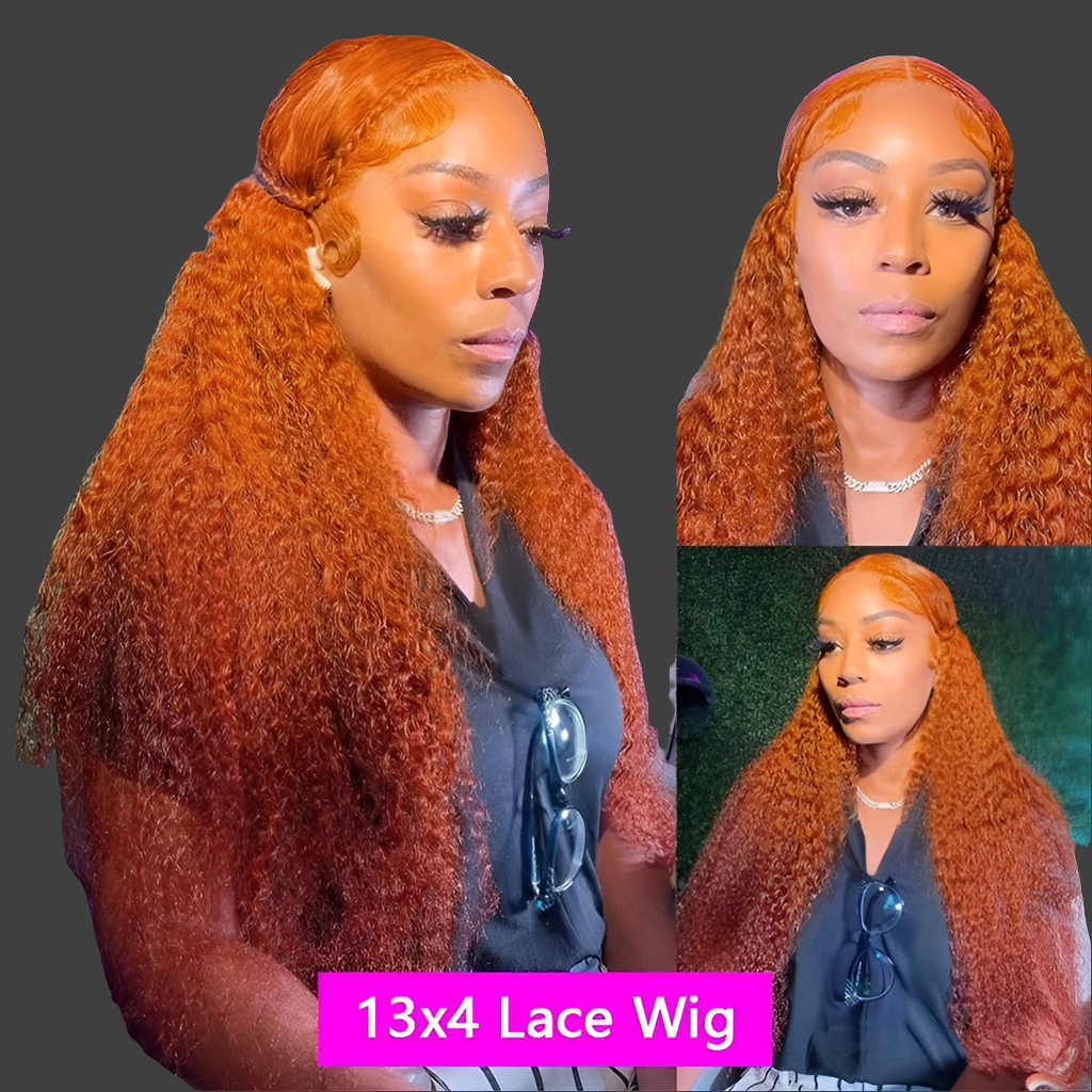 Ginger Orange Deep Wave Frontal Wig Transparent 13x6 Hd Front Human Hair Wigs Curly Hair 13x4 Lace Frontal Wig Colored