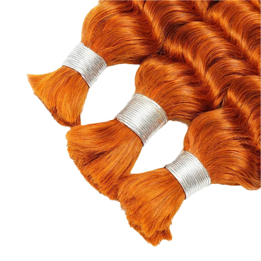 #350 Orange Color 100% Human Hair Bulk for Braiding 16-24 inch Deep Wave Jerry Curly Boho Braids Hair Bulk Extension Bobbi Hair
