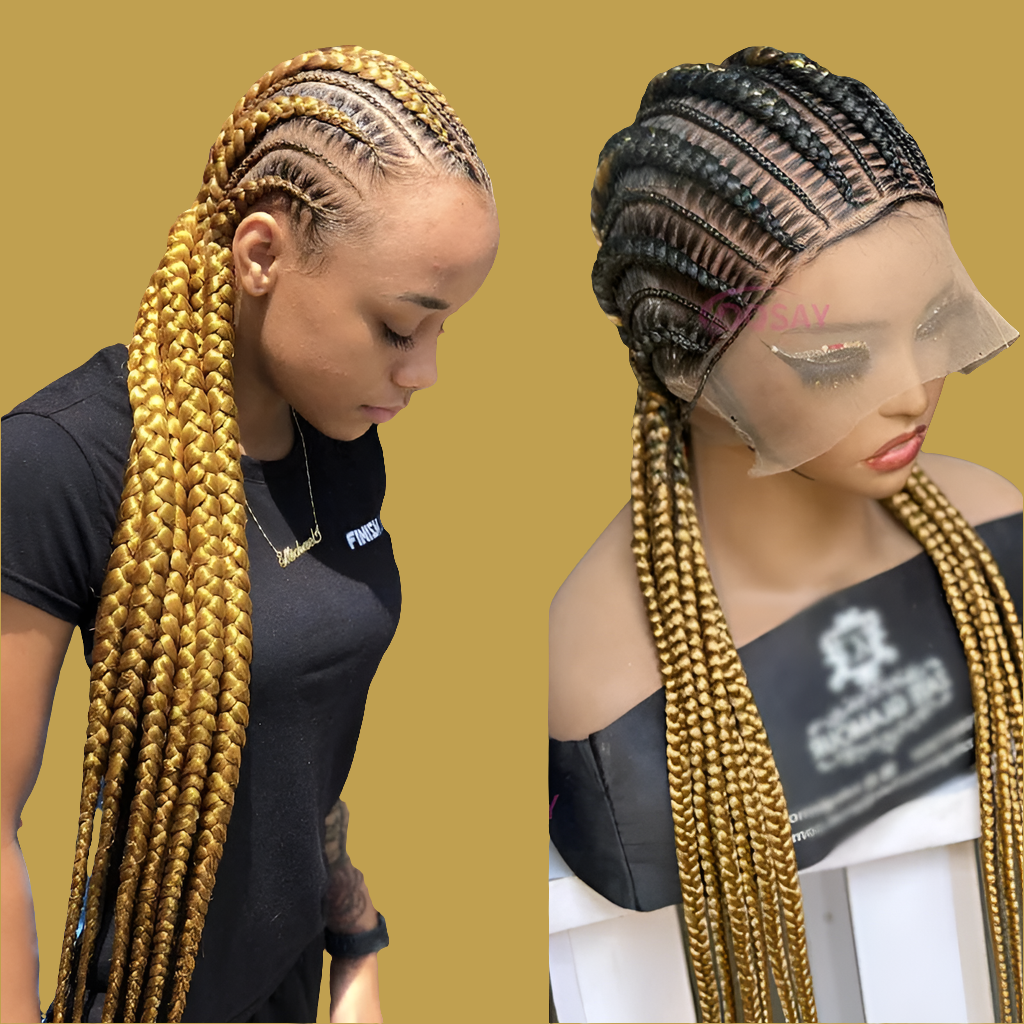 36" Cornrows Box Synthetic Hair Braided Wigs #27 Blonde Knotless Full Lace Braided Wigs For Black Women Braiding Wigs African