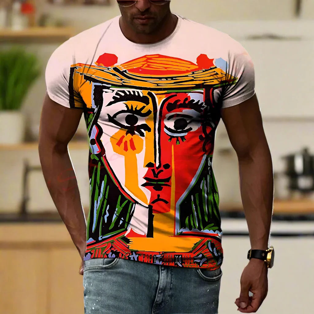Cubic Art Print T-Shirts – 3D Painting Style Casual Tee
