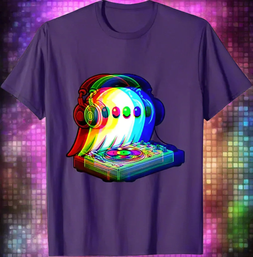 3.Ghost DJ Optical Illusion T-Shirt – Trippy EDM Rave Halloween Tee for House Music Lovers