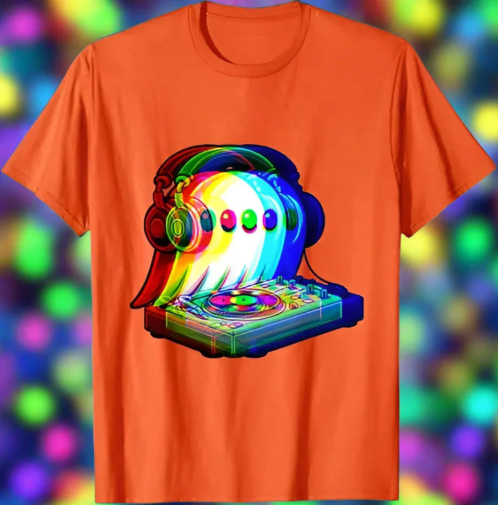 1.Dark Grey - Ghost DJ Optical Illusion T-Shirt – Trippy EDM Rave Halloween Tee for House Music Lovers