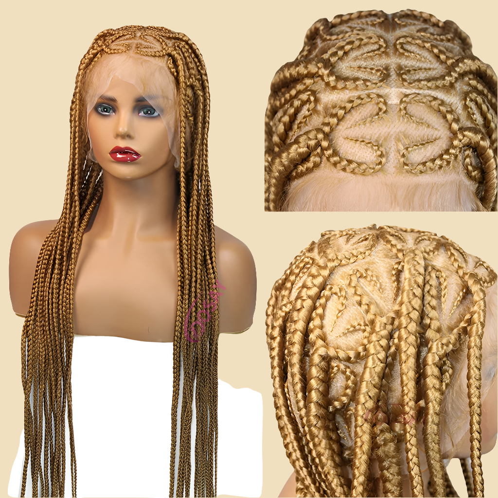 36" Synthetic Lace Braided Wigs Blonde Heart Box Braids Lace Wigs Long Black Cornrow Braided High Quality Lace Front Wig Ladies