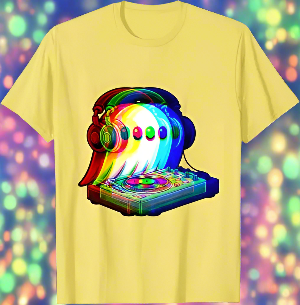 1.Dark Grey - Ghost DJ Optical Illusion T-Shirt – Trippy EDM Rave Halloween Tee for House Music Lovers