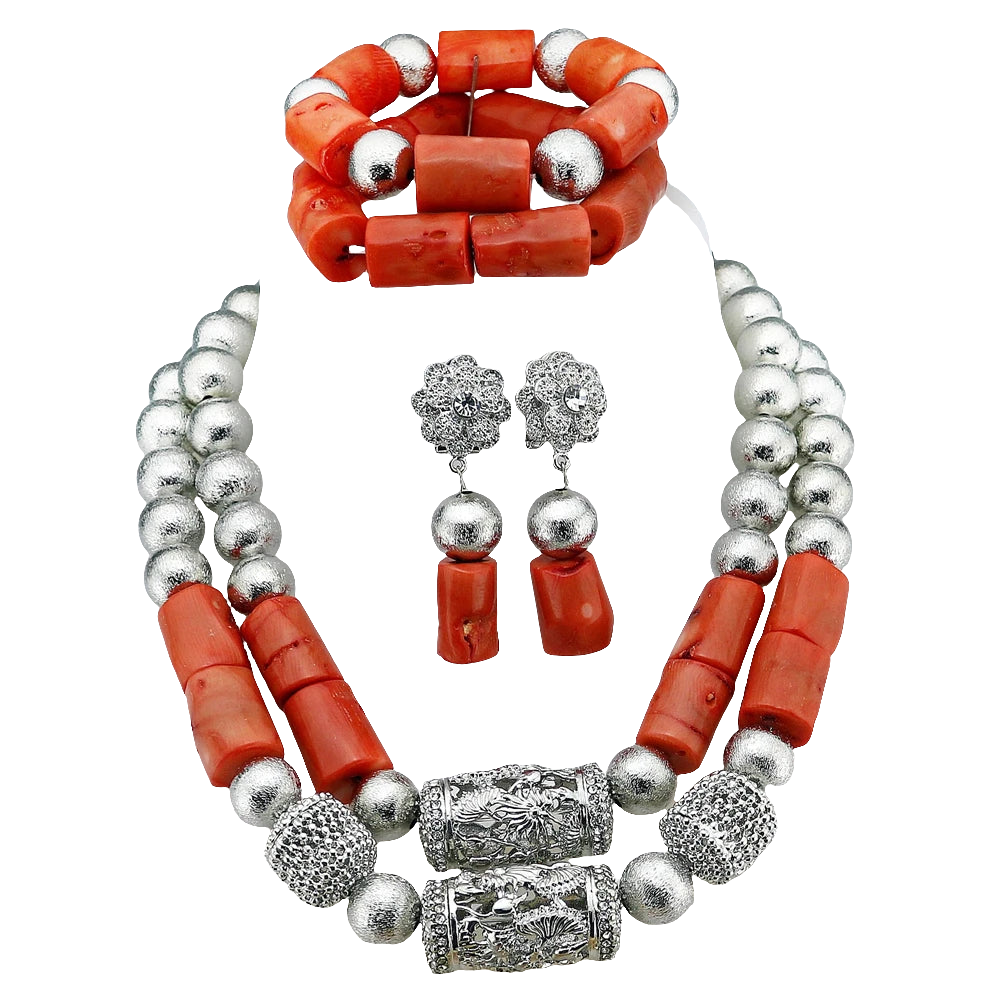 Double Layered Original Coral Nigerian Wedding Beads Jewellery Women Coral Costume Necklace Set