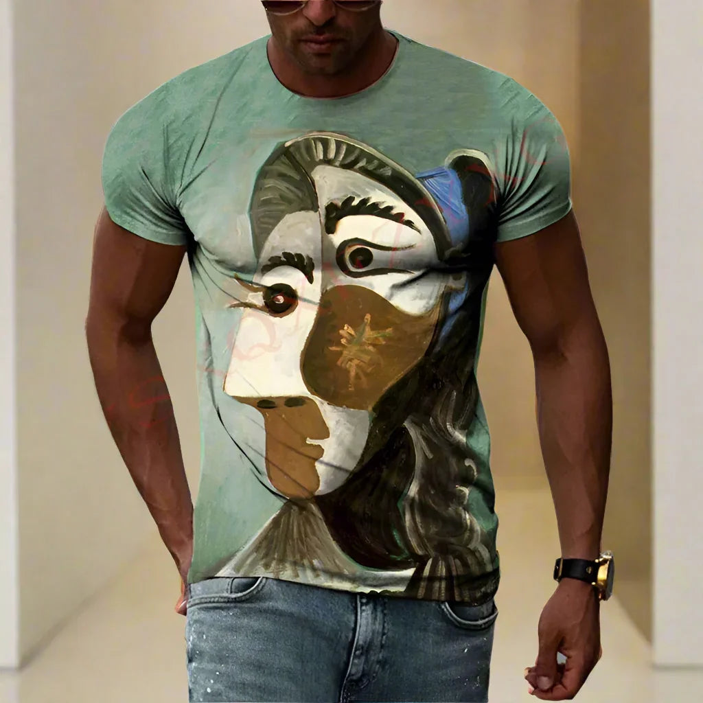 Cubic Art Print T-Shirts – 3D Painting Style Casual Tee