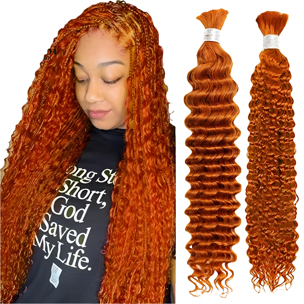 #350 Orange Color 100% Human Hair Bulk for Braiding 16-24 inch Deep Wave Jerry Curly Boho Braids Hair Bulk Extension Bobbi Hair