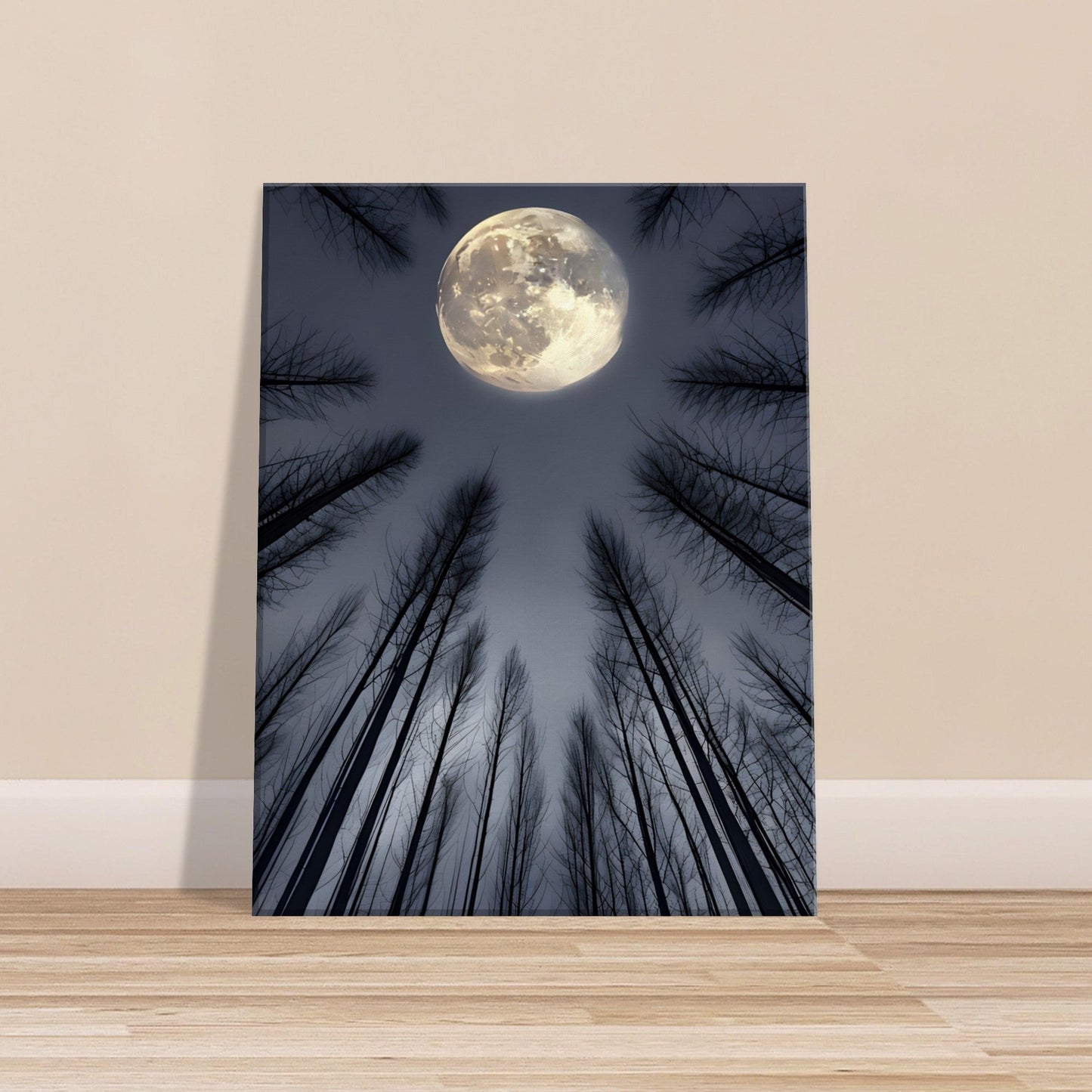 Ethereal Night Landscape Canvas – Glowing Moon & Forest Scene