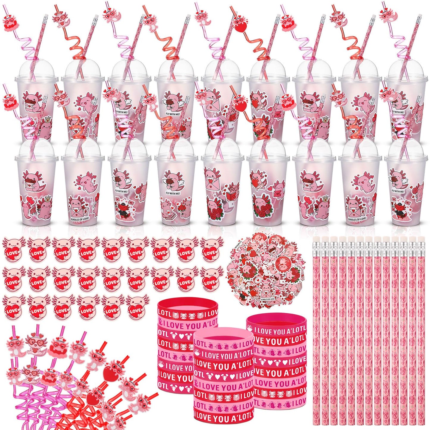 Baderke 194-Pcs Valentines Day Stationery Gift Set – Axolotl Theme