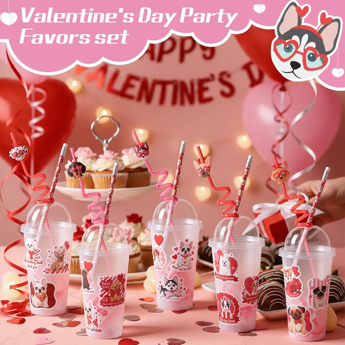 Baderke Valentine Stationery Gift Set – 24-Piece Party Favors with Heart Erasers, Pencils, Silicone Bracelets