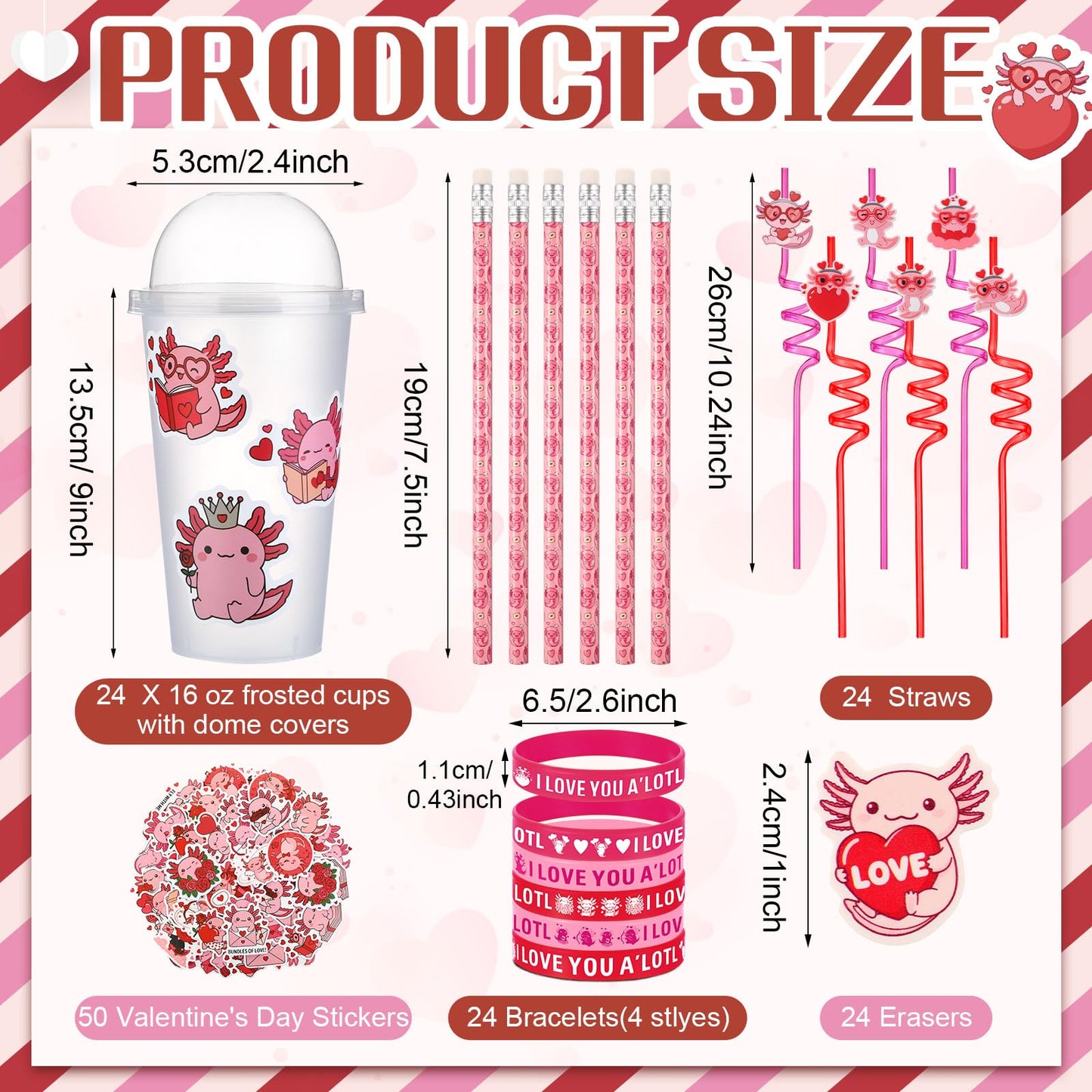 Baderke 194-Pcs Valentines Day Stationery Gift Set – Axolotl Theme