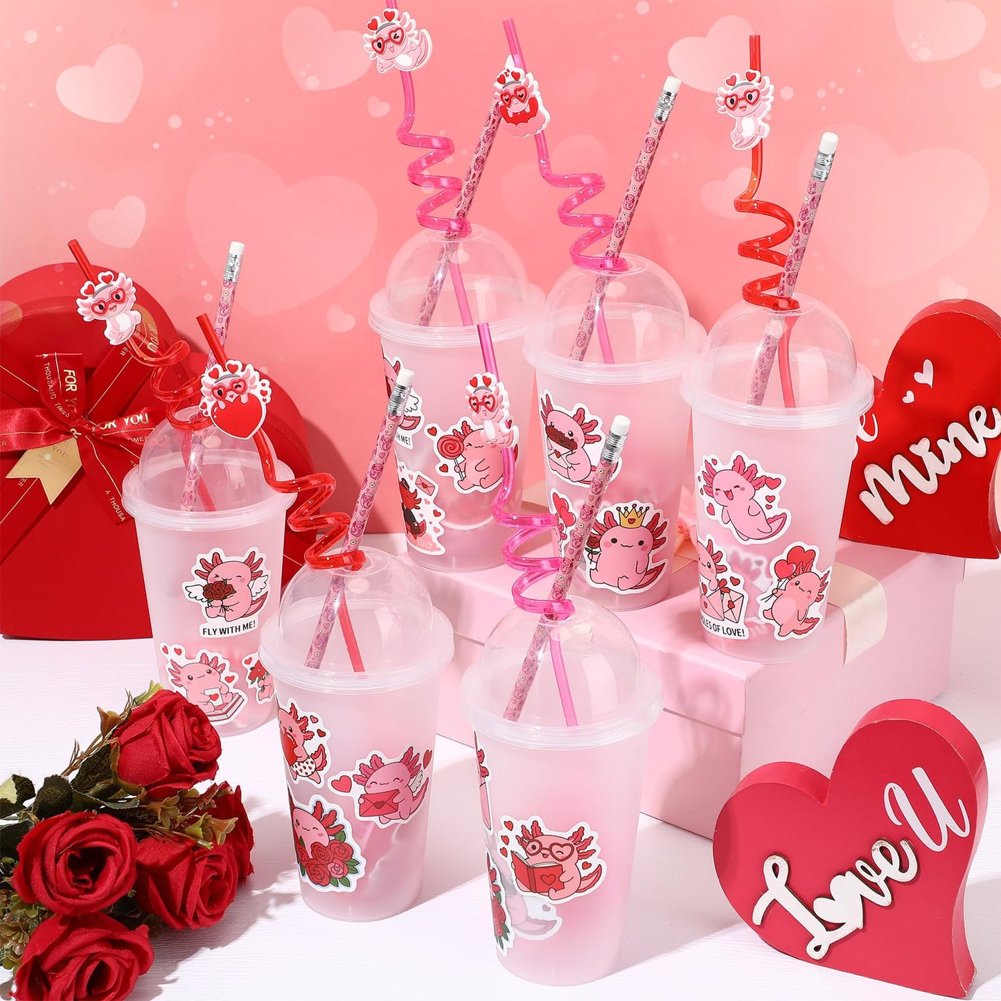 Baderke 194-Pcs Valentines Day Stationery Gift Set – Axolotl Theme