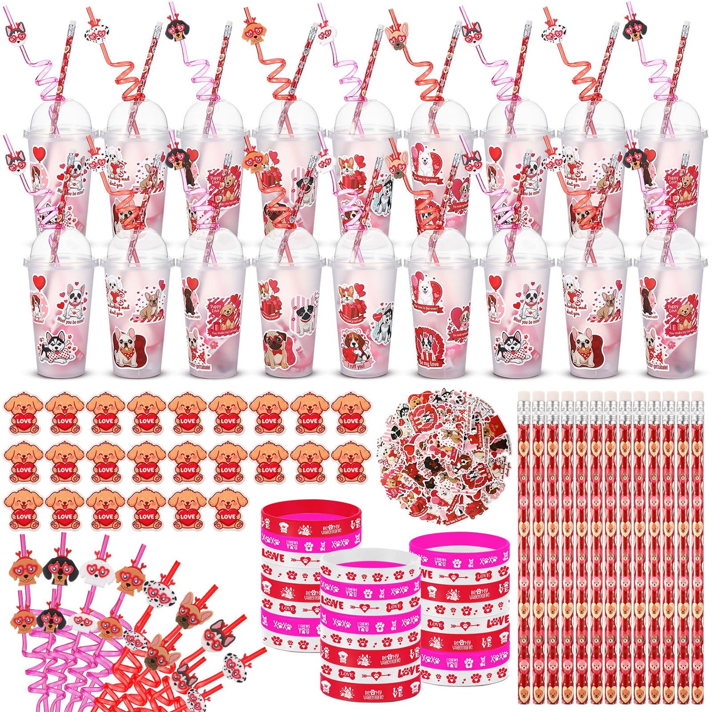 Baderke Valentine Stationery Gift Set – 24-Piece Party Favors with Heart Erasers, Pencils, Silicone Bracelets