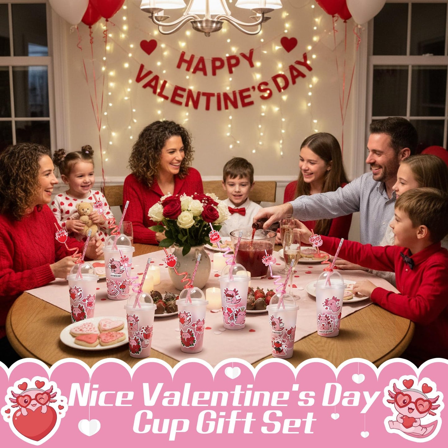 Baderke 194-Pcs Valentines Day Stationery Gift Set – Axolotl Theme