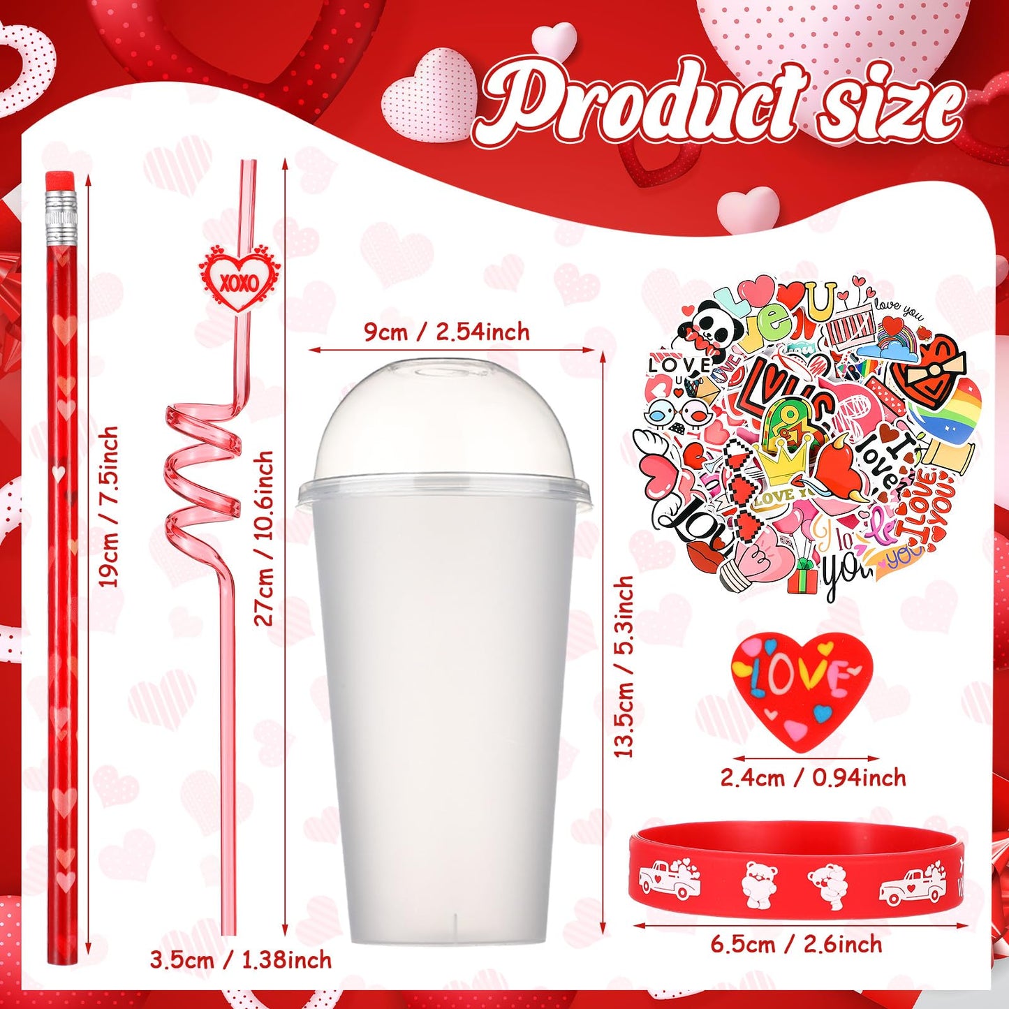 Baderke Valentine’s Day Gift Set – 194 Pcs with Heart Erasers, Cups, Bracelets, Pencils, Straws & Stickers